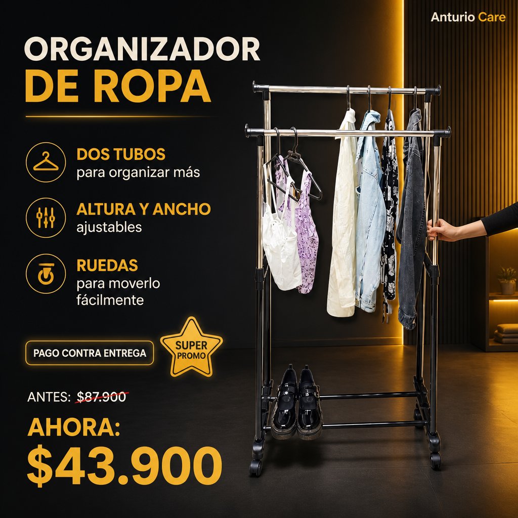Anturio - Organizador de ropa doble tubo ajustable