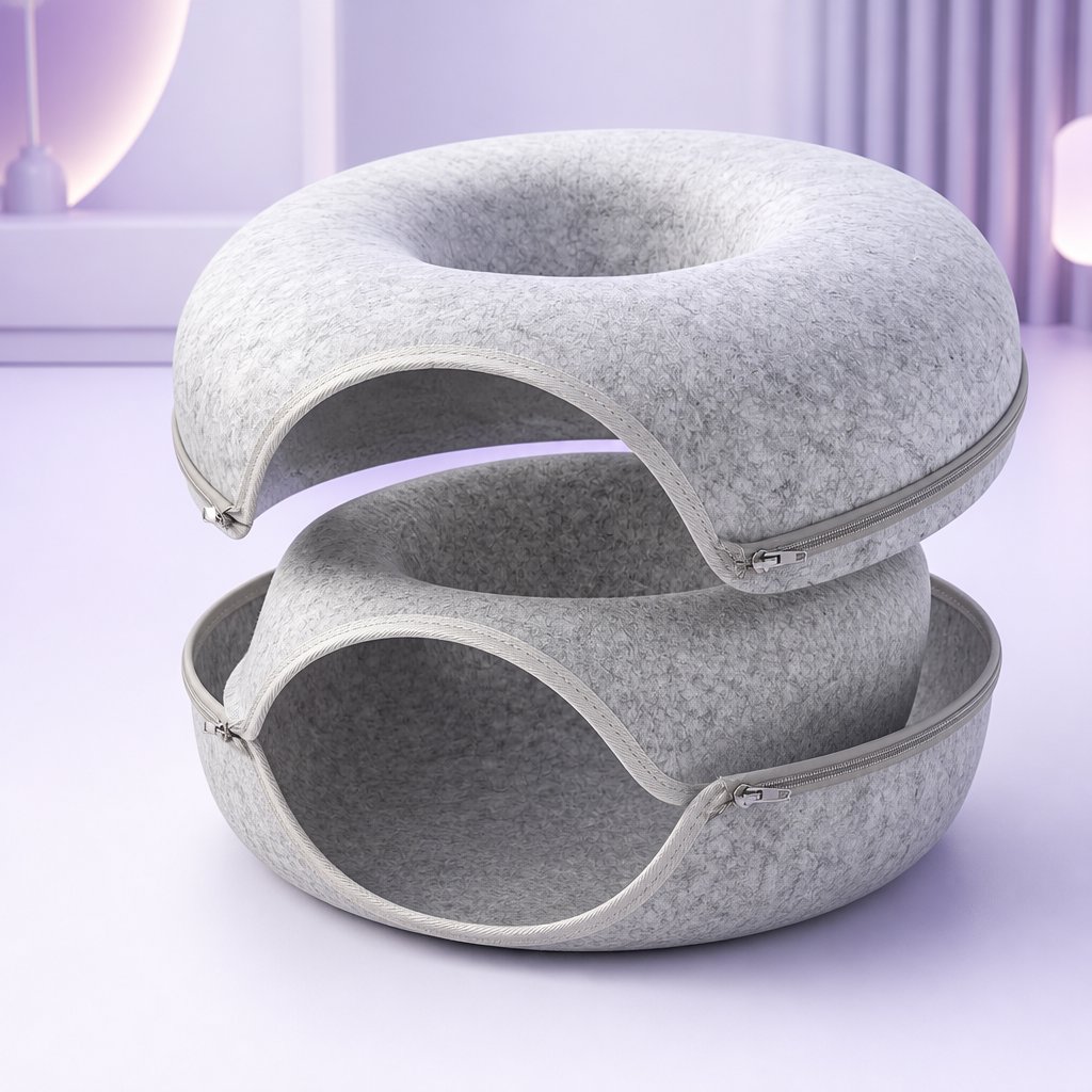 anatomía de Cama dona tipo cueva para gatos