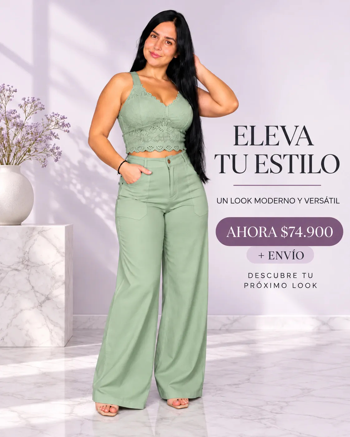 CONJUNTO PALAZZO-TOP ENCAJE