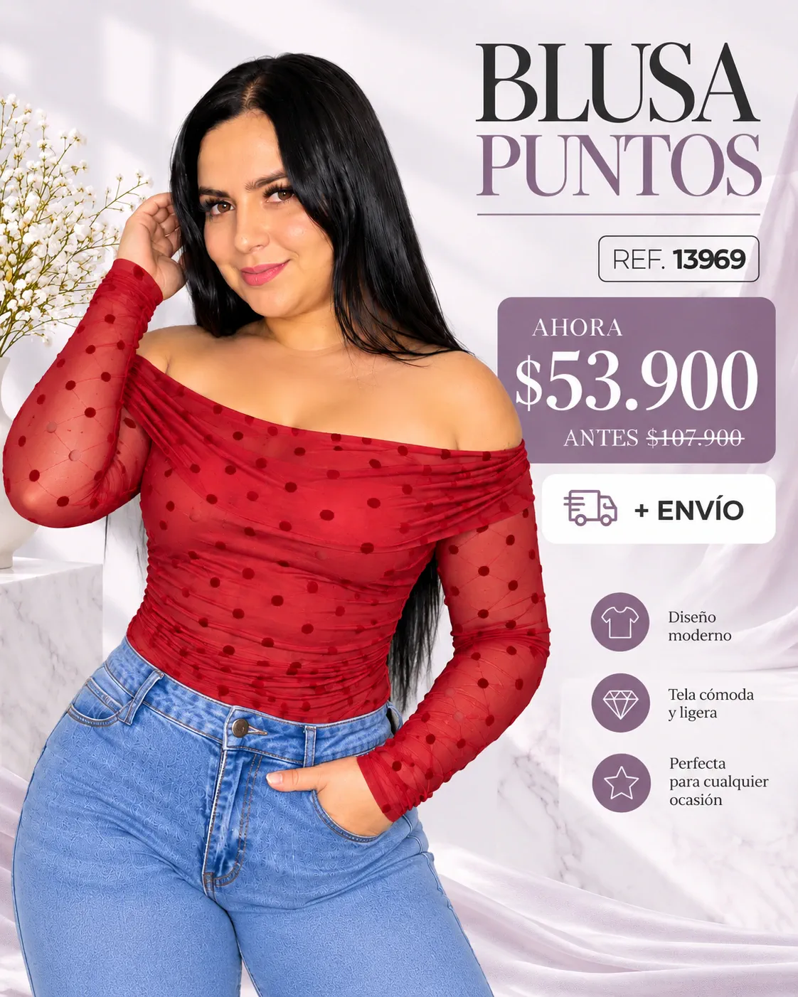 BLUSA PUNTOS-ESCOTE BARDOT