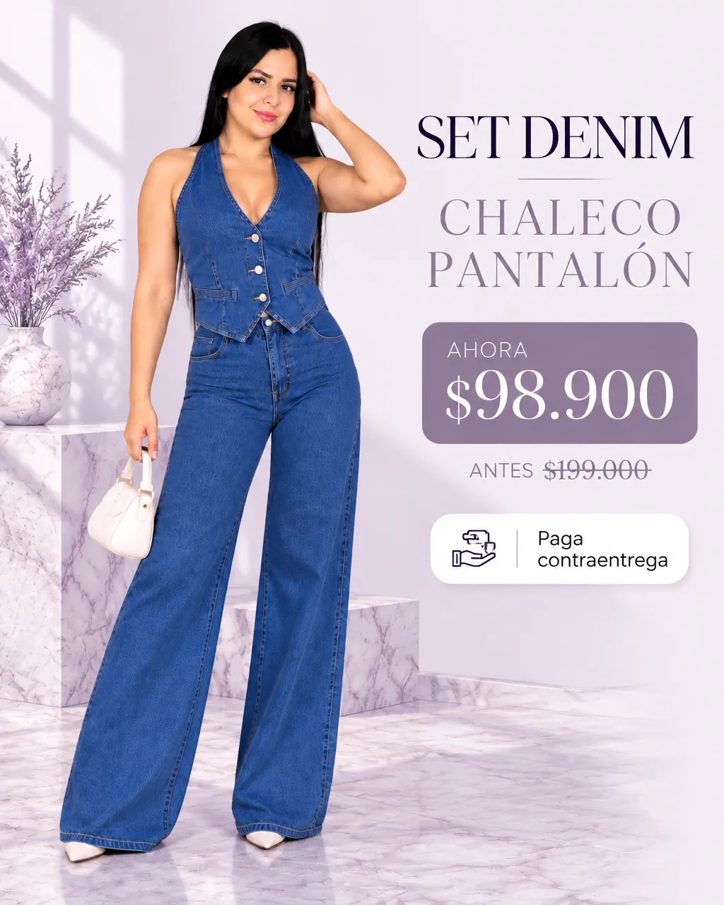 SET DENIM CHALECO-PANTALÓN WIDE LEG