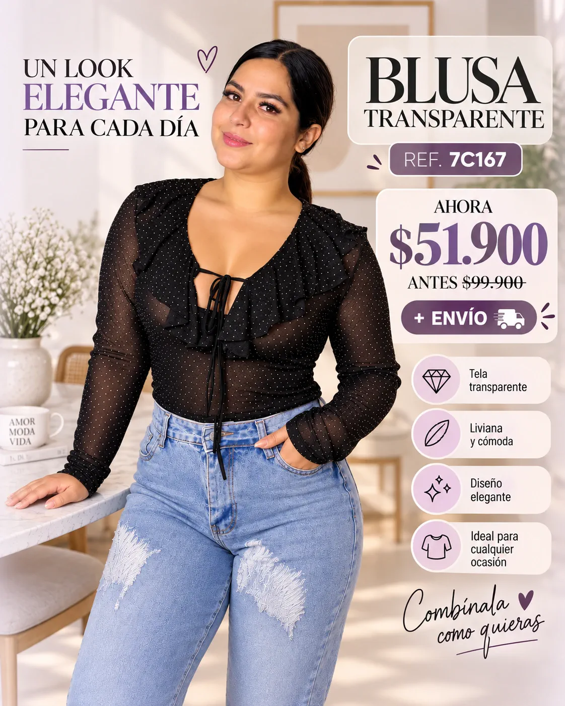 BLUSA TRANSPARENTE PUNTOS