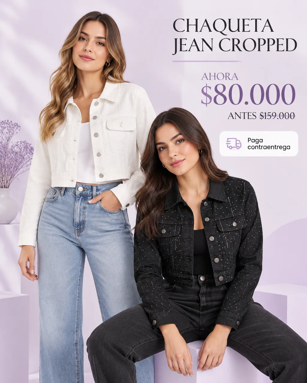 CHAQUETA DE JEAN CORTA-BRILLOS