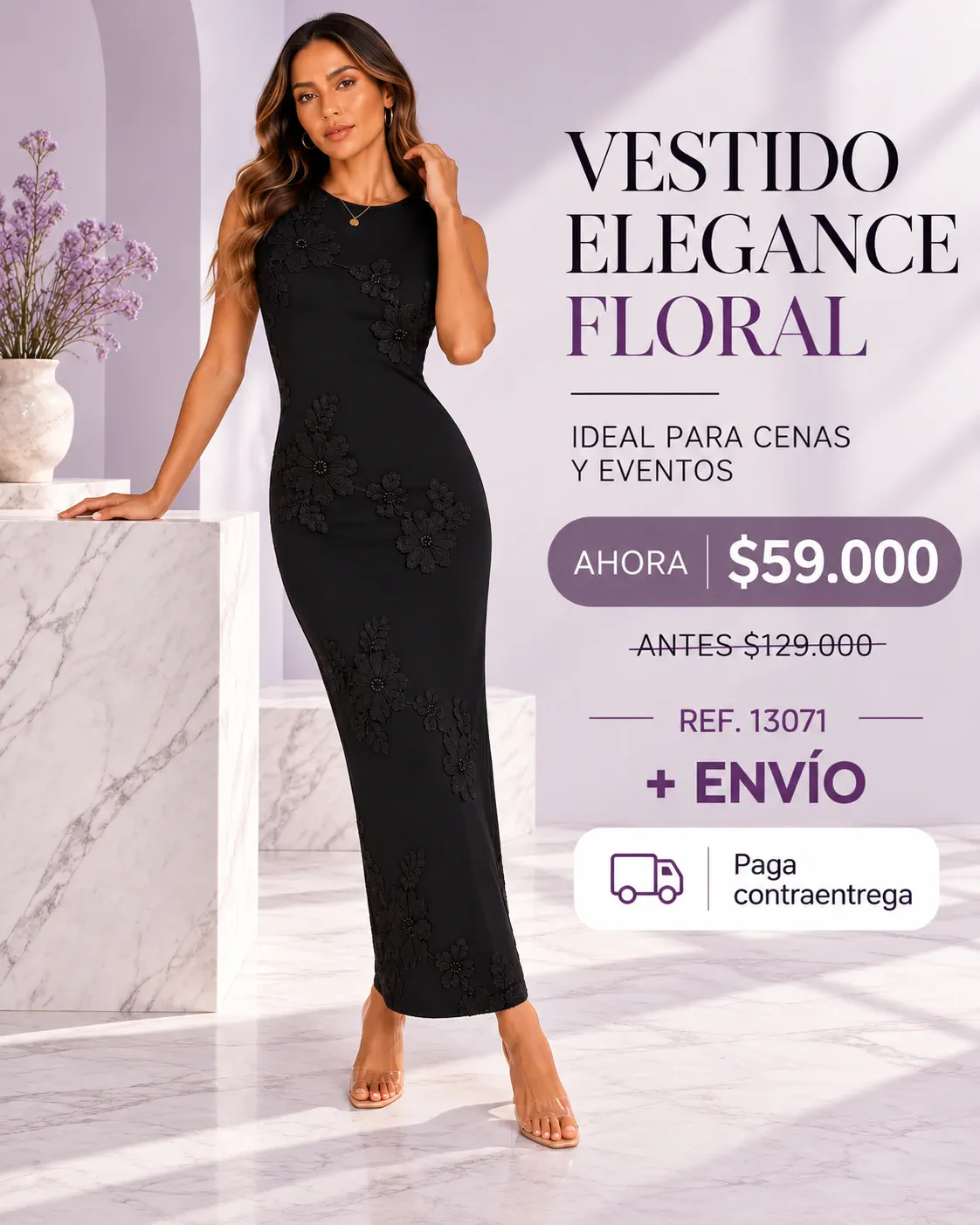 VESTIDO LARGO CON ESTAMPADO DE FLORES