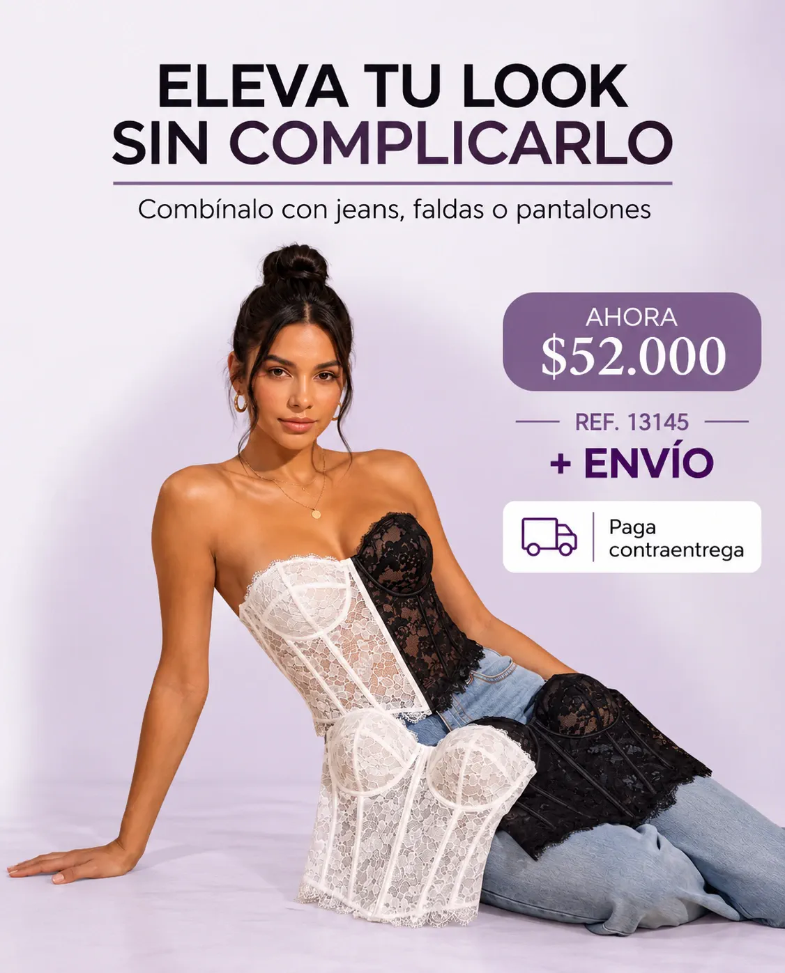 CORSET DE ENCAJE FLORAL CON VARILLAS Y COPAS