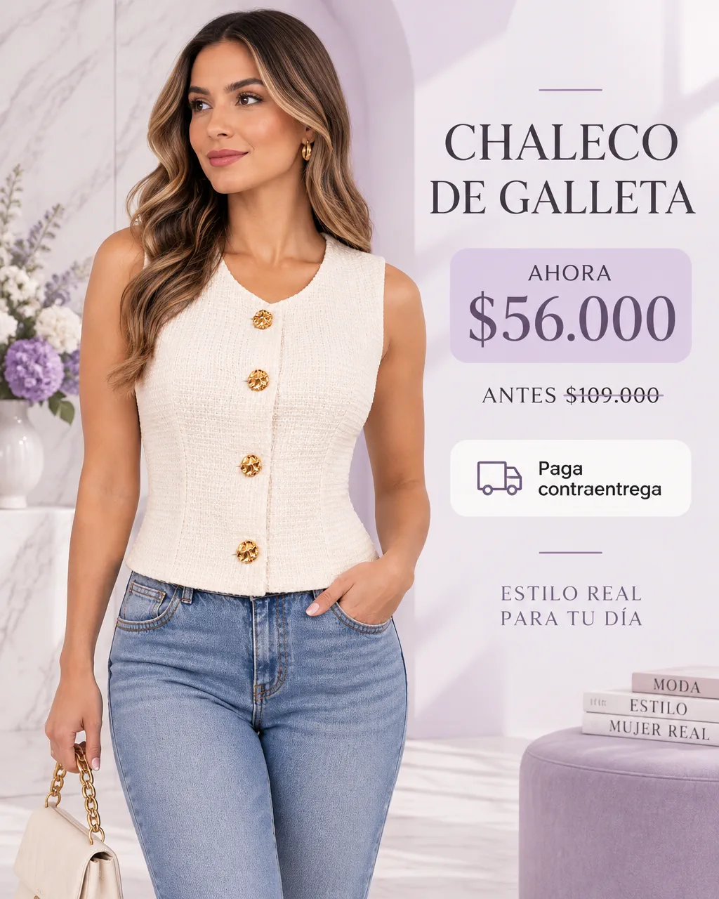 CHALECO DE GALLETA CON BOTONES DORADOS