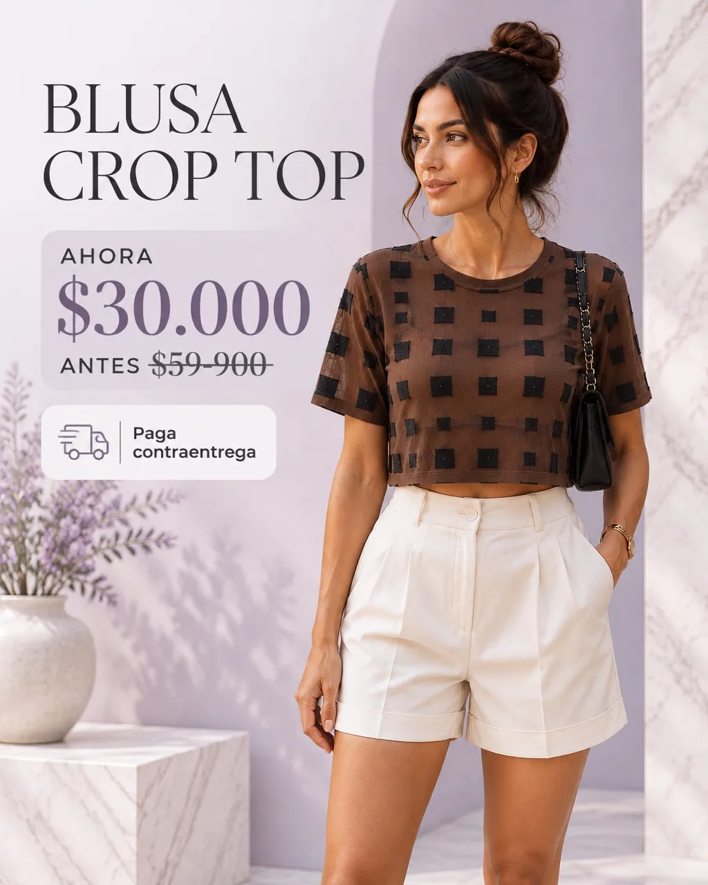 BLUSA DE TELA EN MAYA ESTAMPADO DE CUADROS