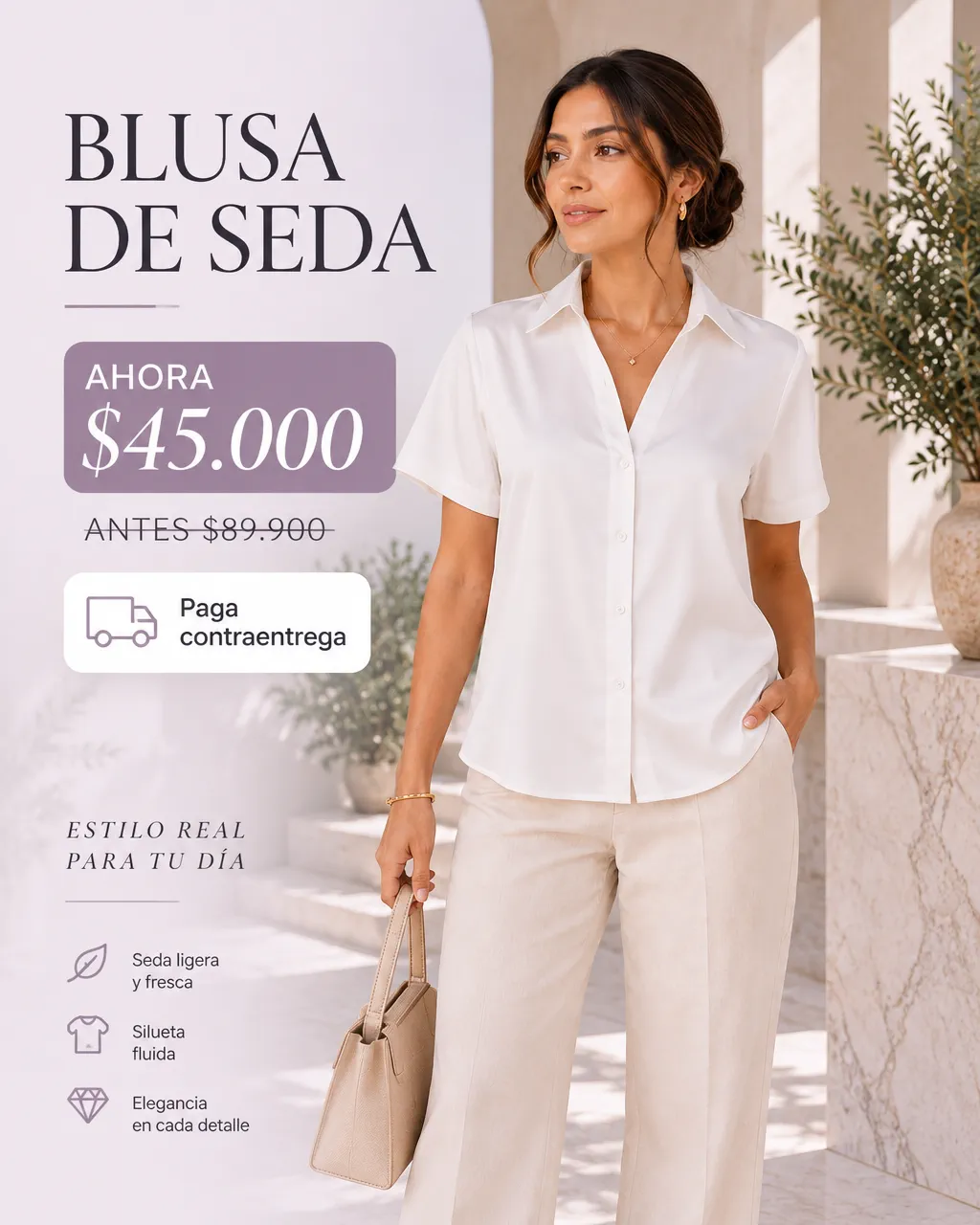 BLUSA DE SEDA CON ENCAJE EN LA ESPALDA