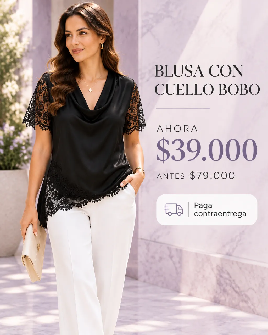 BLUSA CON CUELLO BOBO CON ENCAJE
