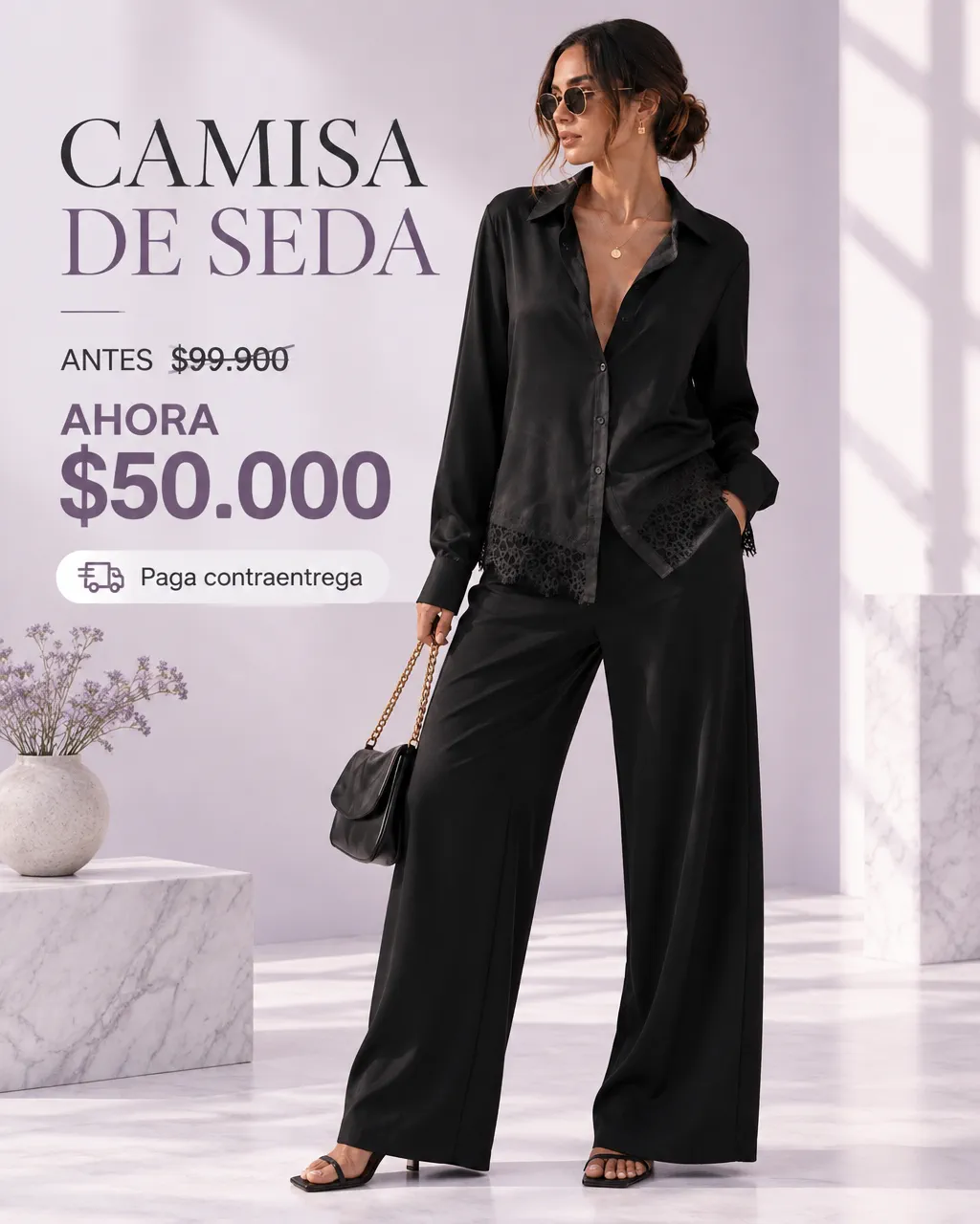 CAMISA DE SEDA CON DISEÑO DE ENCAJE