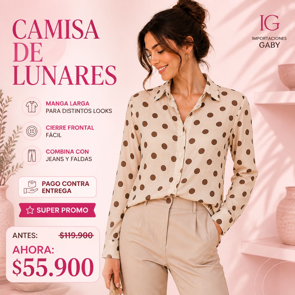 CAMISA ELEGANTE DE PUNTOS CON CUELLO CLÁSICO