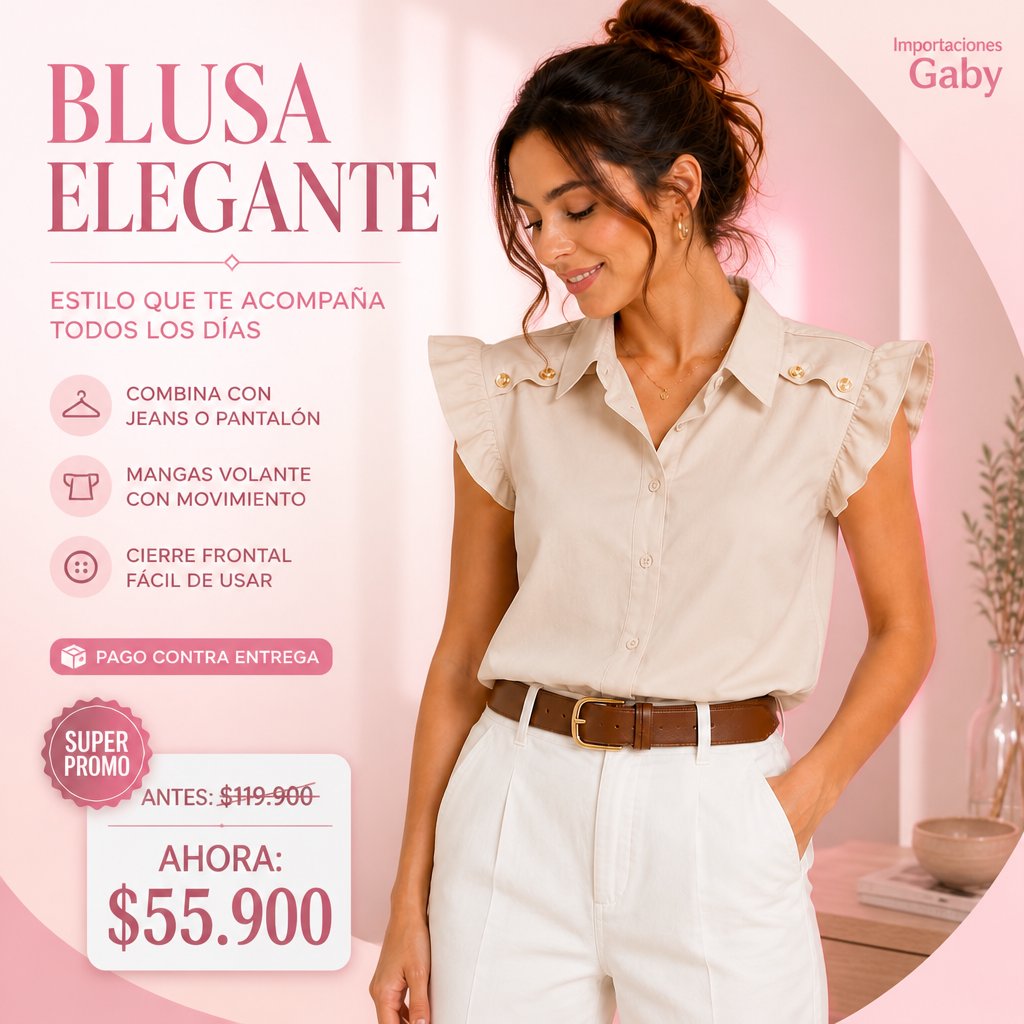 BLUSA ELEGANTE CON MANGA VOLANTE Y DETALLE EN HOMBROS