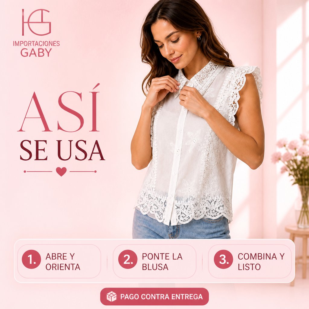 BLUSA ELEGANTE-DETALLES FLORALES-CUELLO CAMISERO-MANGA VOLANTE unit
