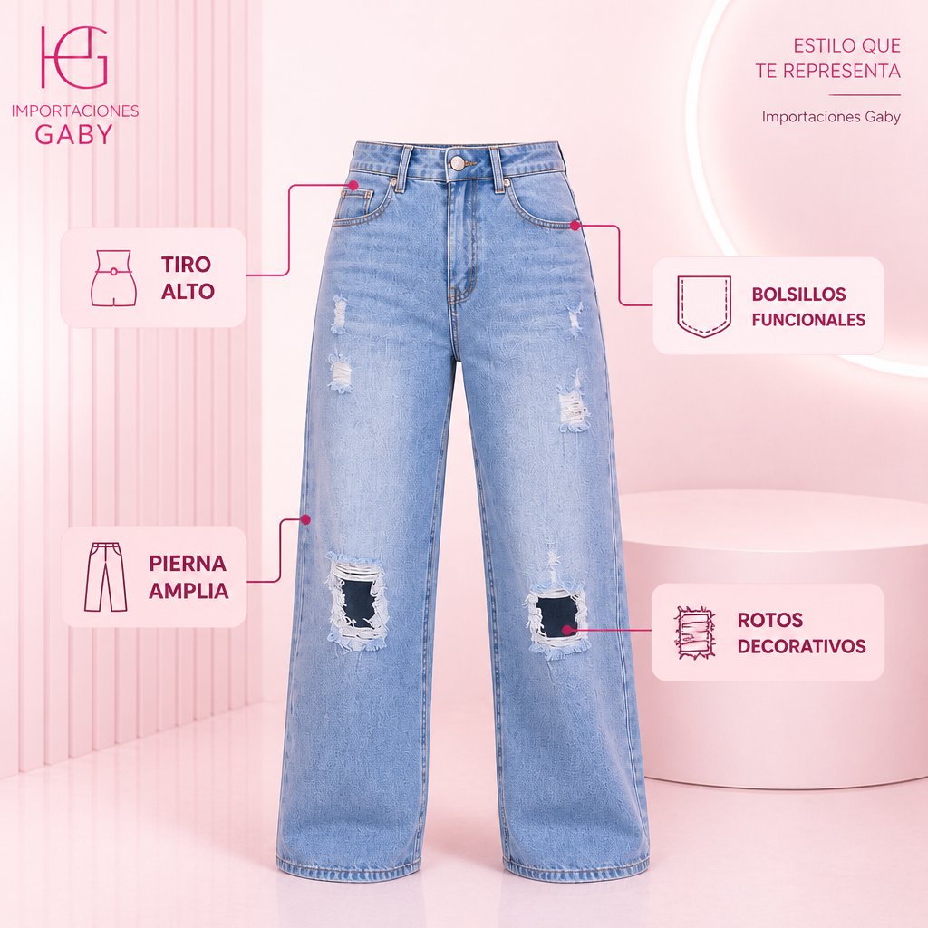 JEAN MOM TIRO ALTO CON ROTOS unit