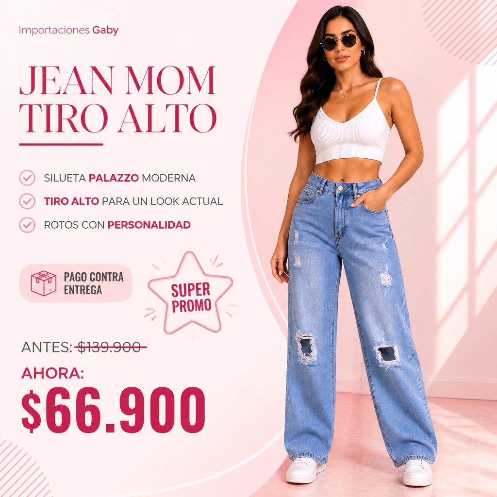 JEAN MOM TIRO ALTO CON ROTOS