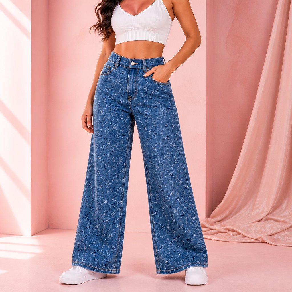 JEAN WIDE LEG FLORAL