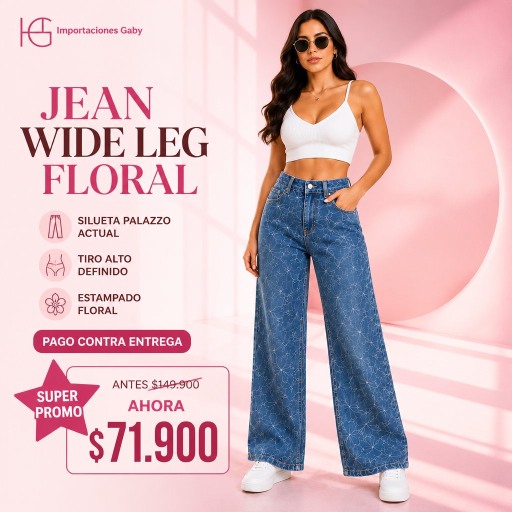 JEAN WIDE LEG FLORAL