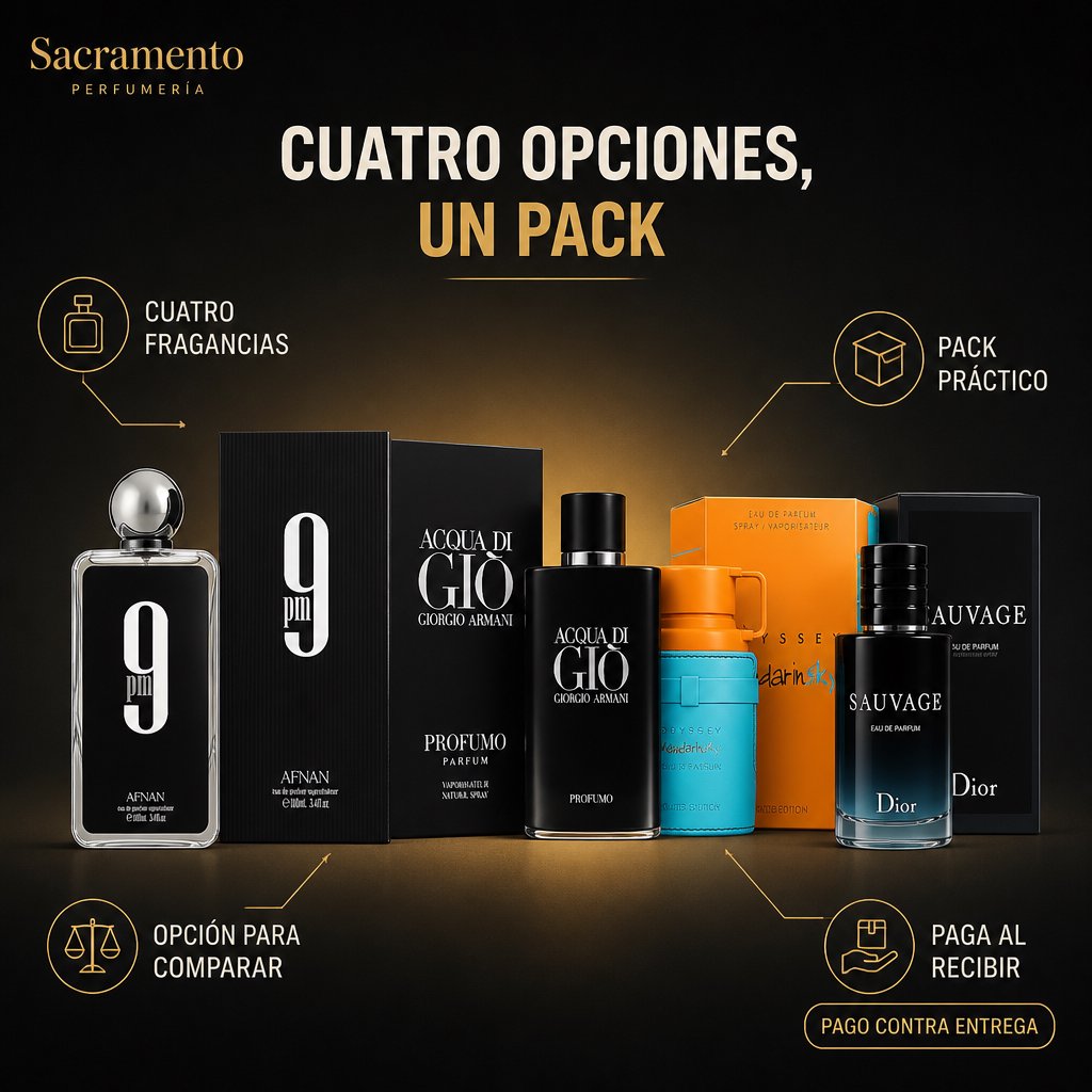 PACK X 4 - ACQUA DI GIO PROFUMO - MANDARIN SKY - SAUVAGE - 9 PM hero