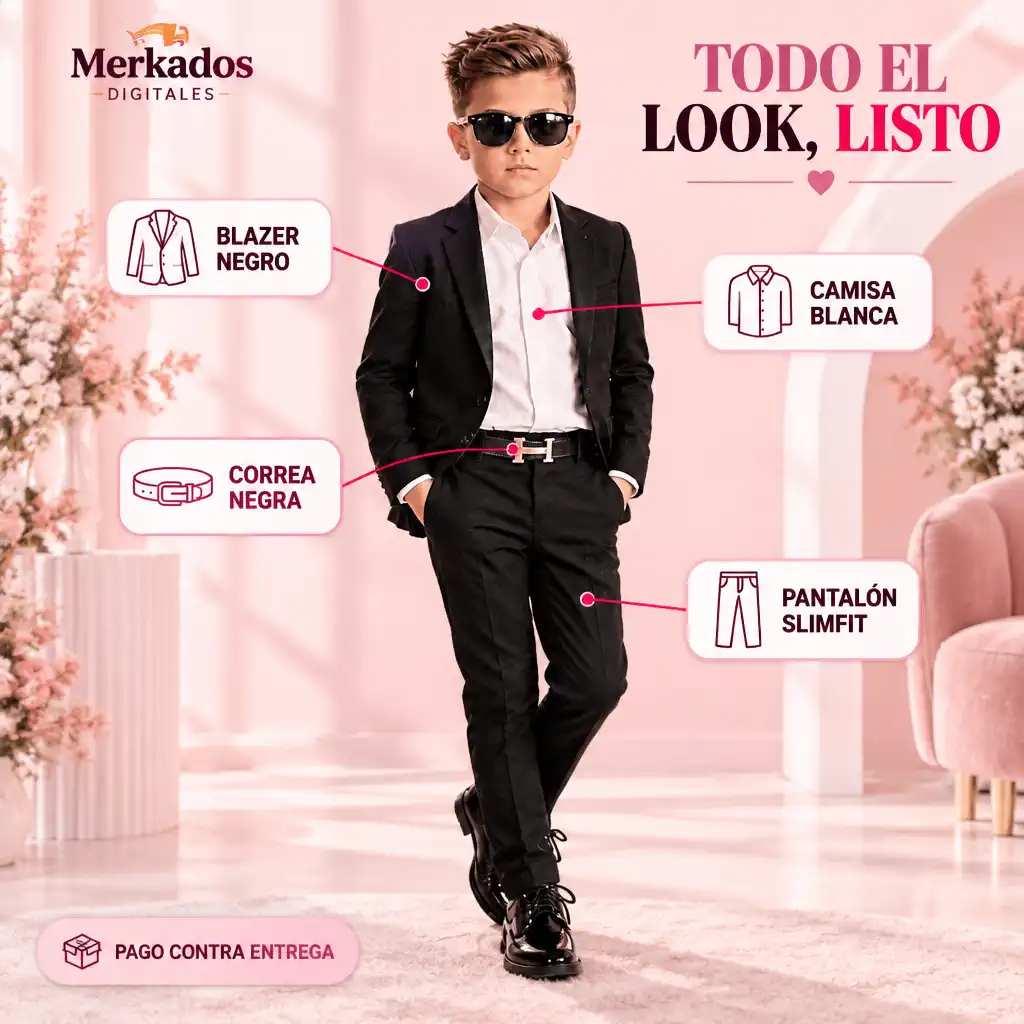 Traje Negro SlimFit para Niño en 4 Piezas drop
