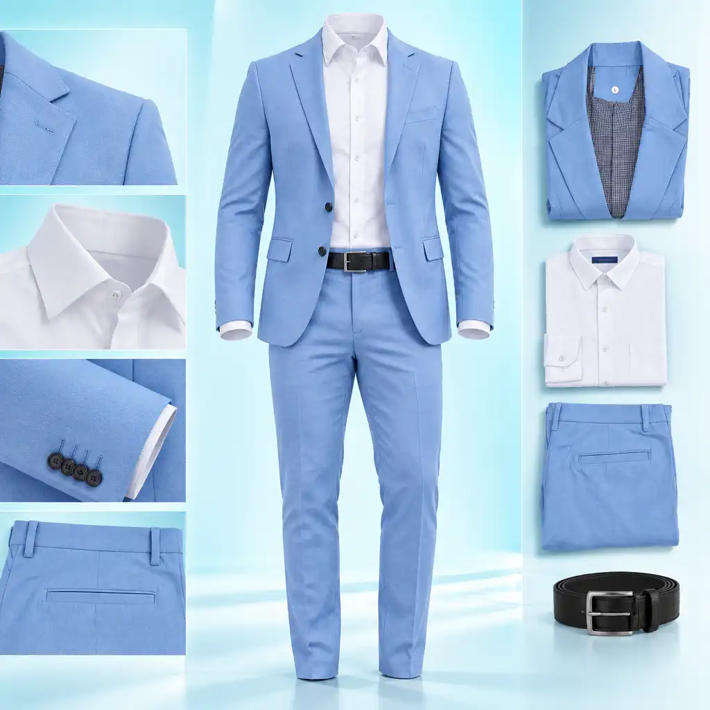 anatomía de Traje SlimFit 4 Piezas Caballero Azul Celeste