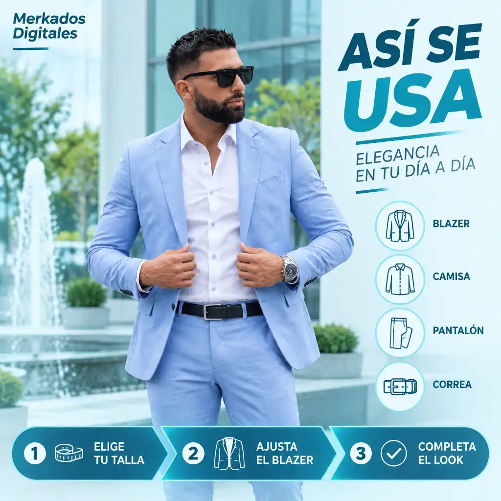 Traje SlimFit 4 Piezas Caballero Azul Celeste drop
