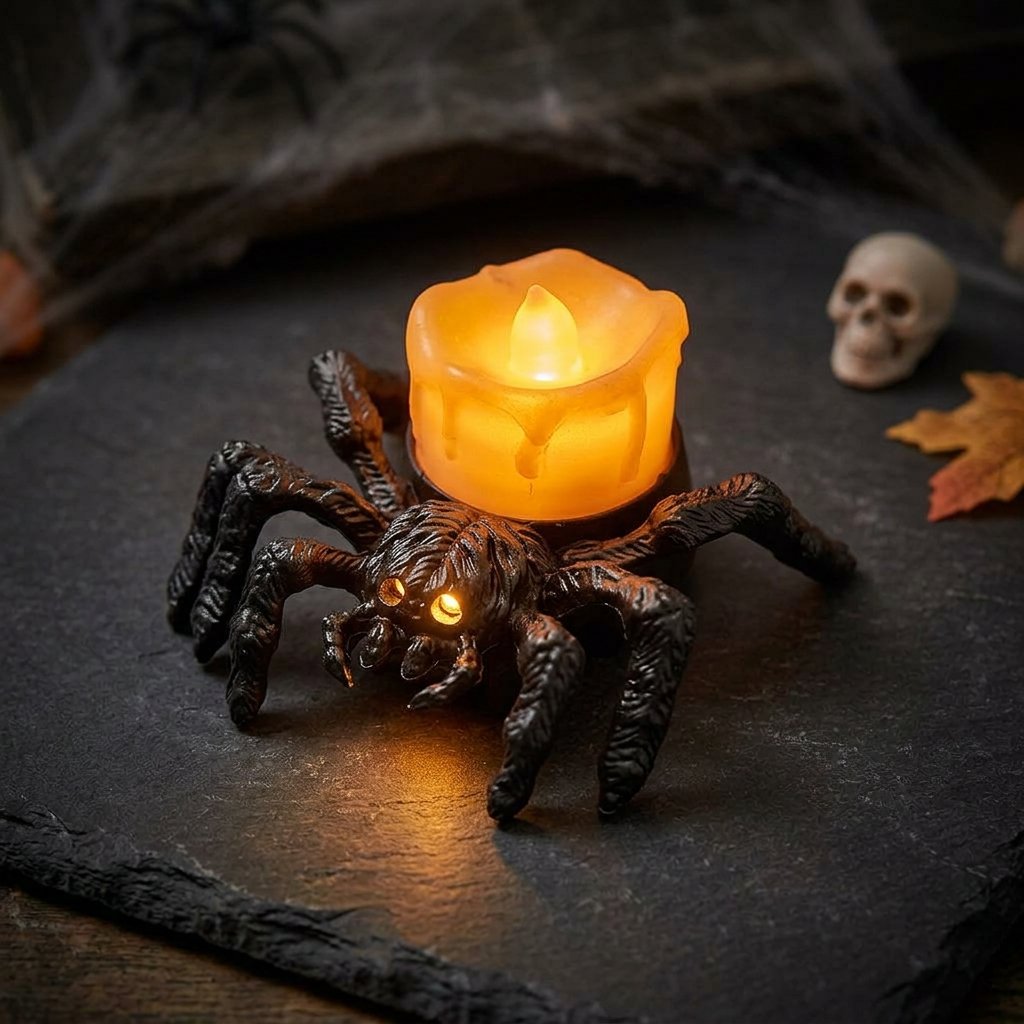 Vela LED de Araña Negra con luz cálida