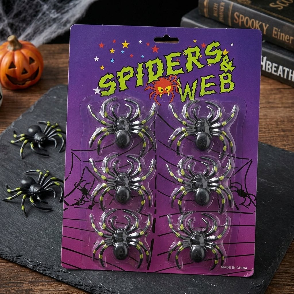 Paquete de 6 arañas decorativas de Halloween