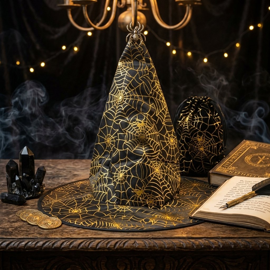 Sombrero de bruja negro con dorado